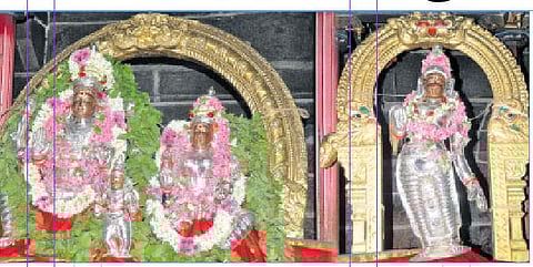 வெள்ளிக் கவசம் அணிந்து சிறப்பு அலங்காரத்தில் காட்சியளித்த உற்சவர் ஸ்ரீபெரிய நாயகர், ஸ்ரீபராசக்தி அம்மன்.