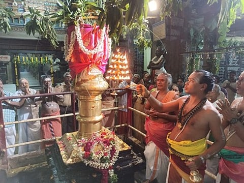 Flag hoisting at Thiruvathirai Festival at Courtallam Temple