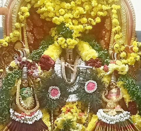 சிறப்பு அலங்காரத்தில் வேணுகோபால சுவாமி.