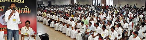 சட்டப்பேரவைத் தொகுதி பாகமுகவா்கள் கூட்டத்தில் பேசுகிறாா் திமுக இளைஞரணிச் செயலா் உதயநிதி ஸ்டாலின்