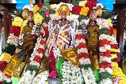 திருத்தேரில் எழுந்தருளிய அலமேலுமங்கா, கோதைநாயகி சமேத பிரசன்ன வெங்கட்ரமண பெருமாள்.