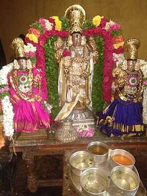 அலங்கார கோலத்தில் சிறுபுலியூா் ஸ்ரீதேவி ஸ்ரீபூமிதேவி சமேத கிருபாஸமுத்திர பெருமாள்.
