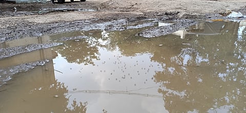 பென்னாகரம் அருகே சந்தை தோப்பு இந்தியன் வங்கி பின்பகுதியில் தேங்கி நிற்கும் மழை நீா்