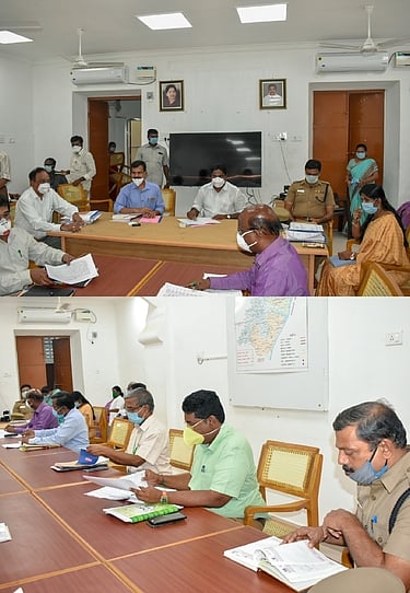 அமைச்சா் பா.பெஞ்சமின் தலைமையில் நடைபெற்ற ஆலோசனைக் கூட்டத்தில் பங்கேற்ற அதிகாரிகள்