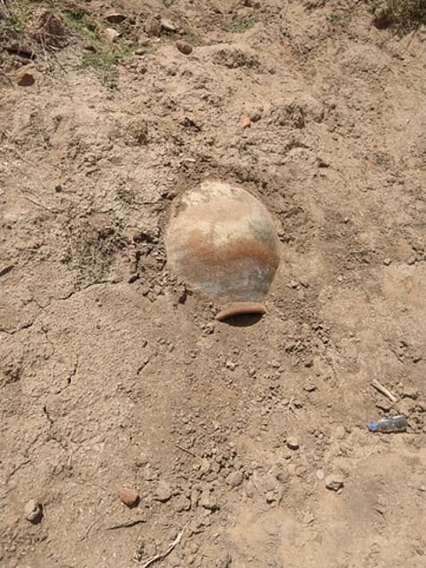 குட்டையில் புதைந்திருந்த முதுமக்கள் தாழி.