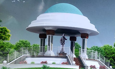 குவி மாட மணிமண்டபம் மற்றும் சிலையின் மாதிரி படம்.