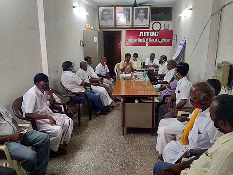 திருப்பூர் மாவட்டத்தில் உள்ள அனைத்து தொழிற்சங்க நிர்வாகிகள் பங்கேற்ற ஆலோசனைக் கூட்டம்