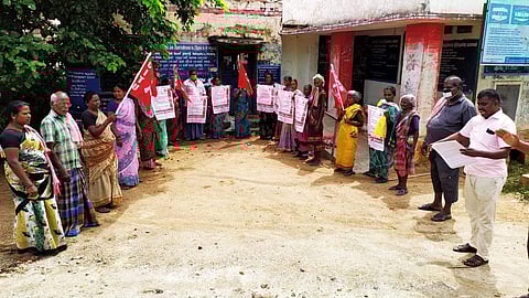 பொன்னமராவதியில் சிஐடியு கல்லுடைக்கும் மற்றும் கட்டுமான தொழிலாளர்கள் சங்கம் சார்பில் ஆர்ப்பாட்டம்