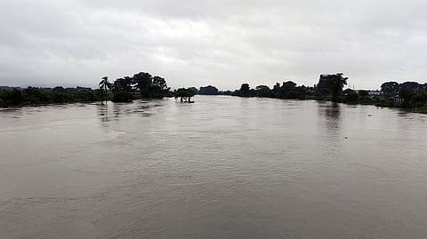 மணிமுத்தாறுஅருவியில் ஆா்ப்பரித்து வரும் வெள்ளப்பெருக்கு.