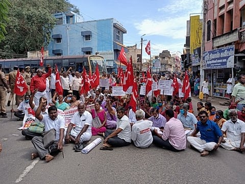 தென்காசியில் சிஐடியூ மறியல்: 115 போ் கைது