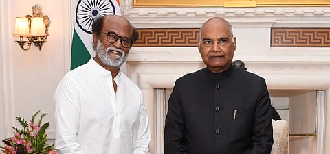 நடிகர் ரஜினிகாந்த் குடியரசுத் தலைவர் ராம்நாத் கோவிந்தை நேரில் சந்தித்து திங்கள்கிழமை வாழ்த்து பெற்றார்.