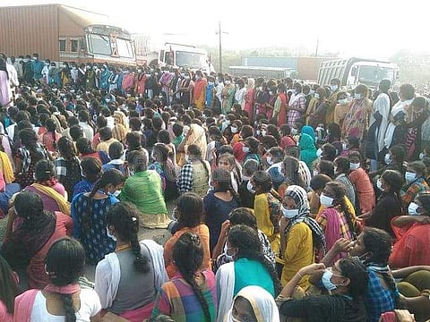 காஞ்சிபுரம்: சாலை மறியலில் ஈடுபட்டு வந்த பெண் தொழிலாளர்களின் போராட்டம் வாபஸ்