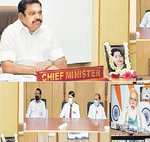 ராமநாதபுரம் - தூத்துக்குடி இடையே இயற்கை எரிவாயு குழாய் பாதை திட்டத்தை காணொலி வழியாக பிரதமர் நரேந்திர மோடி தொடக்கி வைத்த நிகழ்ச்சியில், தூத்துக்குடியில் இருந்து பங்கேற்று உரையாற்றிய முதல்வர்.