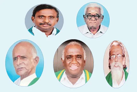பி.ஆர். பாண்டியன் - மகாதானபுரம் ராஜாராம் - கே. சுந்தரம் - த. குருசாமி - பி. அய்யாக்கண்ணு.