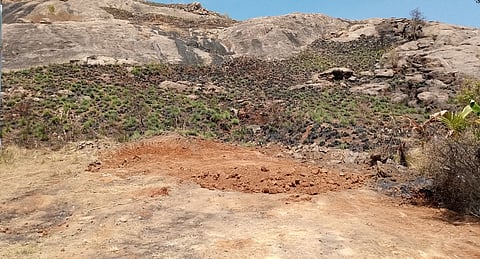 ஸ்ரீ சிவசுப்பிரமணியா் கோயில் அமைந்துள்ள மலைக் குன்றைச் சுற்றி ஆக்கிரமிப்புக்காக சீரமைக்கப்பட்டுவரும் நிலம்.