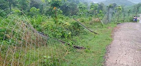 சிற்றாறு பகுதியில் யானைகளால் சேதப்படுத்தப்பட்ட வேலி.