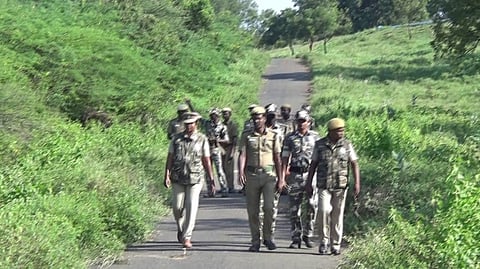 பவானிசாகா் வனத்தில் கண்காணிப்பு ப் பணியில் ஈடுபட்டுள்ள வனத் துறையினா்.