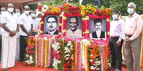 சுதந்திரப் போராட்டத் தியாகிகளுக்கு மரியாதை செலுத்தினார் அமைச்சர் மா. சுப்பிரமணியன்