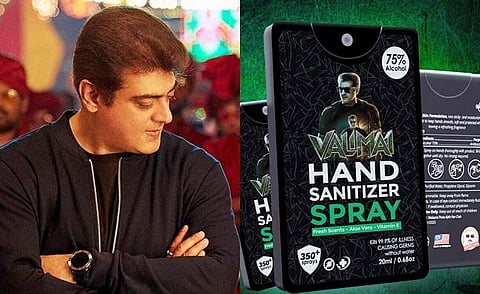 'வலிமை' என்ற பெயரில் கிருமிநாசினி : வித்தியாசமான முறையில் அன்பை வெளிப்படுத்திய அஜித் ரசிகர்கள்