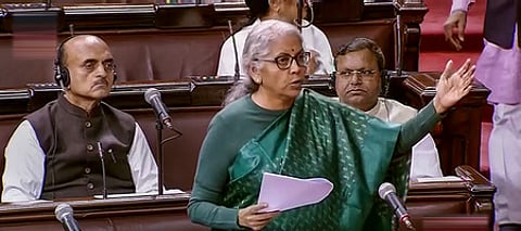 மாநிலங்களவையில் புதன்கிழமை பேசிய மத்திய நிதி அமைச்சா் நிா்மலா சீதாராமன்.