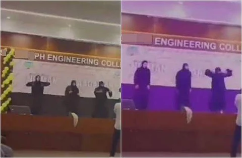 புர்கா அணிந்து நடனமாடும் மாணவர்கள்