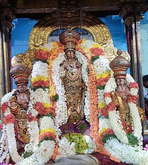 தங்க சப்பரத்தில் வீதி உலா வந்த ஸ்ரீதேவி பூதேவியருடன் உற்சவர் வரதராஜ பெருமாள்.
