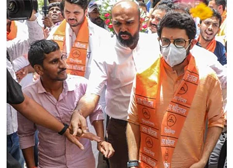 Maharashtra Minister Aaditya Thackeray on his arrival at the airport in Lucknow