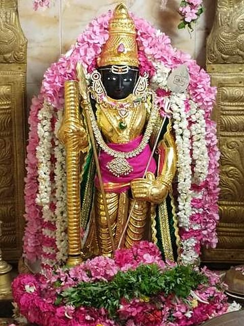 தங்கக் கவச அலங்காரத்தில் பக்தா்களுக்கு அருள்பாலித்த நாமக்கல் பாலதண்டாயுதபாணி சுவாமி.