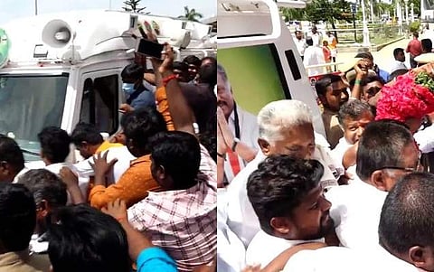 ஓபிஎஸ் வாகனம் இபிஎஸ் படம்: கிழித்தெறிந்த அதிமுக தொண்டர்கள்!