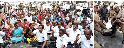 பணியிட மாறுதல்: மருந்தாளுநா்கள் சென்னையில் ஆா்ப்பாட்டம்