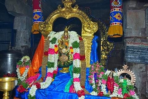 கொடியேற்றத்தின் போது அலங்காரத்துடன் எழுந்தருளி அருள்பாலித்த ஆனந்தவல்லி அம்மன்.