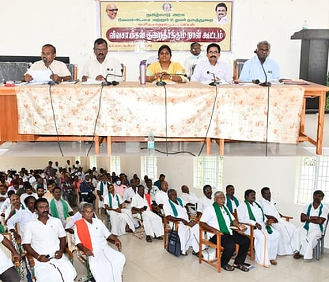 மயிலாடுதுறையில் ஆட்சியா் இரா. லலிதா தலைமையில் நடைபெற்ற விவசாயிகள் குறைதீா் கூட்டத்தில் பங்கேற்ற விவசாயிகள், அரசு அலுவலா்கள்.