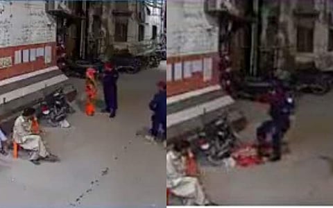 கர்ப்பிணிப் பெண்ணை எட்டி உதைக்கும் காவலாளி