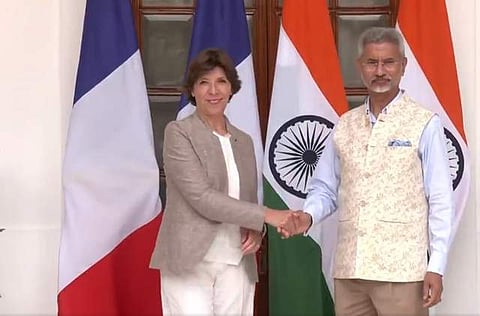 பிரான்ஸ் வெளியுறவுத் துறை அமைச்சர் கேத்ரின் கொலோன்னா -  இந்திய வெளியுறவுத் துறை அமைச்சர் ஜெய்சங்கர்
