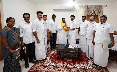 கனிமொழிக்கு பிறந்தநாள் வாழ்த்து தெரிவித்த முதல்வர் மு.க.ஸ்டாலின் மற்றும் அமைச்சர்கள்.