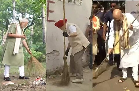 தூய்மைப் பணிகளில் ஈடுபட்ட மோடி, அமித்ஷா!