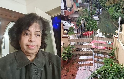 எழுத்தாளர் இந்துமதி | அவரது தெருவில் தேங்கியிருக்கும் வெள்ள நீர்.