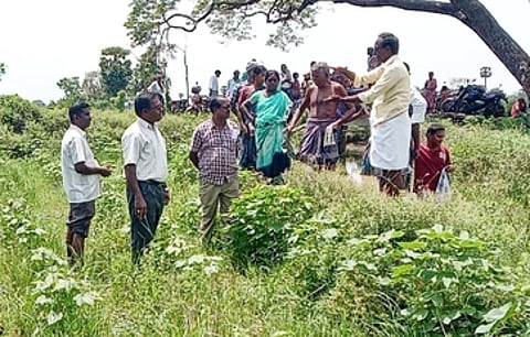 கனமழையால் பாதிக்கப்பட்ட பருத்தி வயல்களை பாா்வையிடும் மாவட்ட வேளாண்மைத் துறை துணை இயக்குநா் மு.லெட்சுமி காந்தன்.