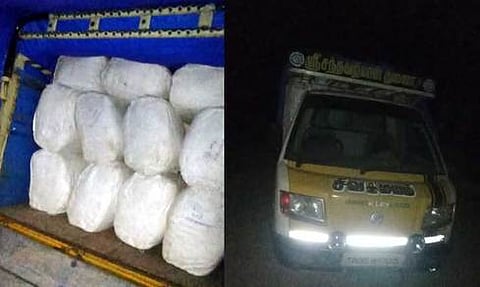 இலங்கைக்கு கடத்துவதற்காக லாரியில் கொண்டு வரப்பட்ட ஒரு டன் பீடி இலைகளை பறிமுதல் செய்த போலீஸாா்.