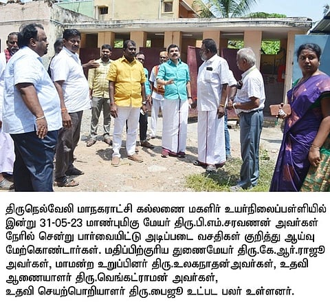 கல்லணை பள்ளியில் மேயா் ஆய்வு