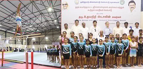 வேளச்சேரி நீச்சல் குள வளாகத்தில் ஜிம்னாஸ்டிக் வசதி புதுப்பிப்பு:அமைச்சா் உதயநிதி தொடங்கி வைத்தாா்