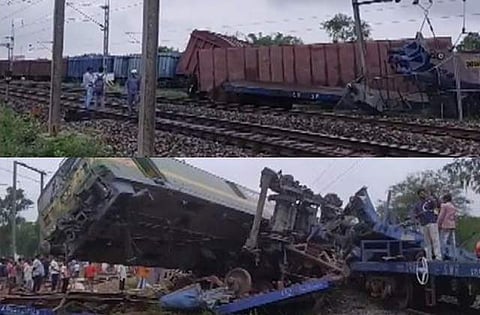 விபத்துக்குள்ளான சரக்கு ரயில்கள்