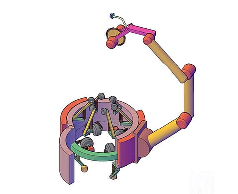தென்னை, பனை மரம் ஏறும் அறுவடை இயந்திரத்தின் மாதிரி. ~மரம் ஏறும் இயந்திரத்துக்கு காப்புரிமை பெற்றவா்களுக்கு சான்றிதழ் வழங்குகிறாா் துணைவேந்தா் வெ.கீதாலட்சுமி.