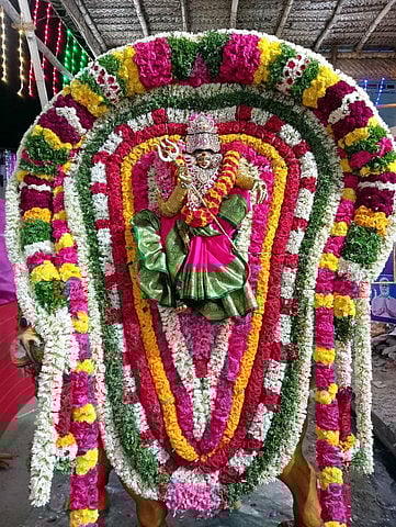 சிம்ம வாகனத்தில் வீதியுலாவுக்கு எழுந்தருளிய அம்மன்.