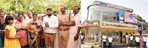 தருமபுரி அரசுக் கல்லூரி அருகே புதிய பயணிகள் நிழற்கூட்டத்தை திறந்து வைக்கிறாா் ஆட்சியா் கி.சாந்தி. உடன் மாவட்ட காவல் கண்காணிப்பாளா் ந.ஸ்டீபன் ஜேசுபாதம், மக்களவை உறுப்பினா் டிஎன்வி எஸ்.செந்தில்குமாா்