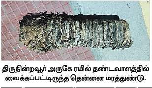 தண்டவாளத்தில் மரத்துண்டு: போலீஸார் தீவிர விசாரணை