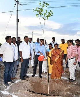 மரக்கன்று நடவு செய்யும் திட்டத்தை தொடங்கி வைக்கிறாா் மாவட்ட ஆட்சியா் கி.செந்தில்ராஜ். உடன் மேயா் ஜெகன் பெரியசாமி உள்ளிட்டோா்.