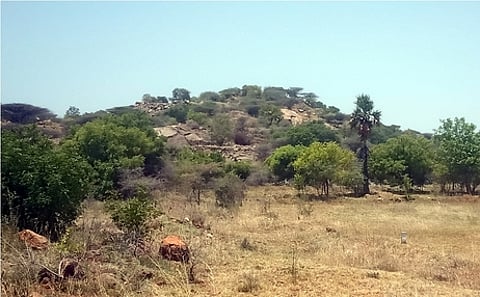 காங்கயம் அருகே சிவன்மலை முருகன் கோயில் கிரிவலப் பாதை அருகே உள்ள கிரானைட் குவாரியின் முகப்பு.