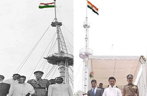 தேசியக்கொடி தாங்கி நிற்கும் கொடிமரம்