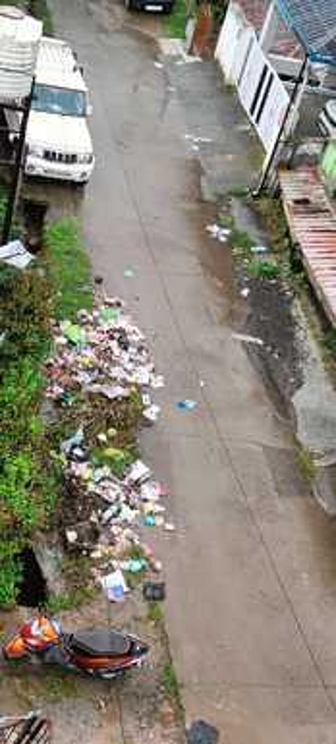 கூட்டுறவு காலனி சாலையில் கொட்டப்பட்டு சிதறிக் கிடக்கும் குப்பைகள்.